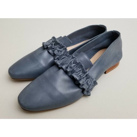 Terhi Polkki Victoria Ruffled Loafers Navy leather Size 37 New - Picture 1 of 7